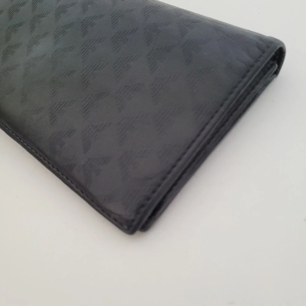 Emporio Armani Black Leather Long Bifold Wallet Embossed Eagle Logo Italy